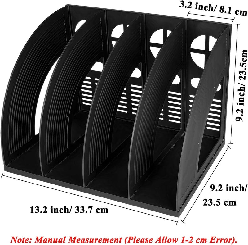 SAYEEC Sturdy Magazine Holder 4 Compartments Plastic Desktop File Organizer File Dividers Office Organizer Storage Document Magaizne Rack Display Box (Black) - Image 2